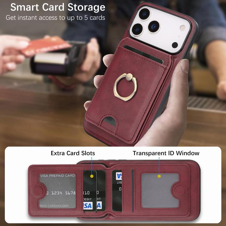 For iPhone 17 Pro Kalebol Strong MagSafe Ring Magnetic Card Bag Holder Leather Phone Case(Red) - iPhone 17 Pro Cases by Kalebol | Online Shopping UK | buy2fix