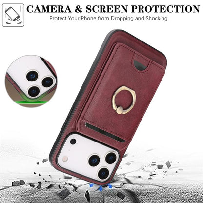 For iPhone 17 Pro Kalebol Strong MagSafe Ring Magnetic Card Bag Holder Leather Phone Case(Red) - iPhone 17 Pro Cases by Kalebol | Online Shopping UK | buy2fix