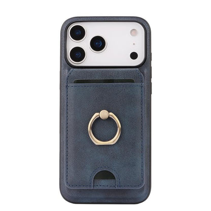 For iPhone 17 Pro Kalebol Strong MagSafe Ring Magnetic Card Bag Holder Leather Phone Case(Blue) - iPhone 17 Pro Cases by Kalebol | Online Shopping UK | buy2fix