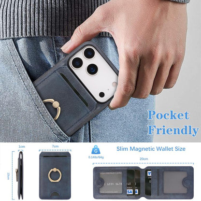 For iPhone 17 Pro Kalebol Strong MagSafe Ring Magnetic Card Bag Holder Leather Phone Case(Blue) - iPhone 17 Pro Cases by Kalebol | Online Shopping UK | buy2fix