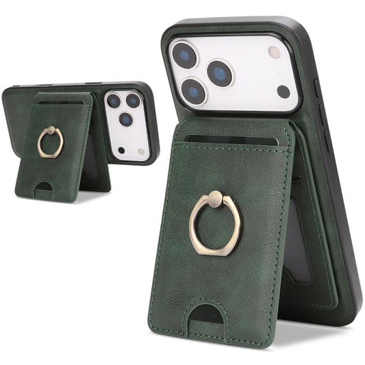 For iPhone 17 Pro Kalebol Strong MagSafe Ring Magnetic Card Bag Holder Leather Phone Case(Green) - iPhone 17 Pro Cases by Kalebol | Online Shopping UK | buy2fix