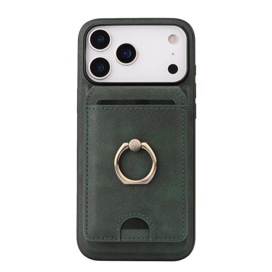For iPhone 17 Pro Kalebol Strong MagSafe Ring Magnetic Card Bag Holder Leather Phone Case(Green) - iPhone 17 Pro Cases by Kalebol | Online Shopping UK | buy2fix