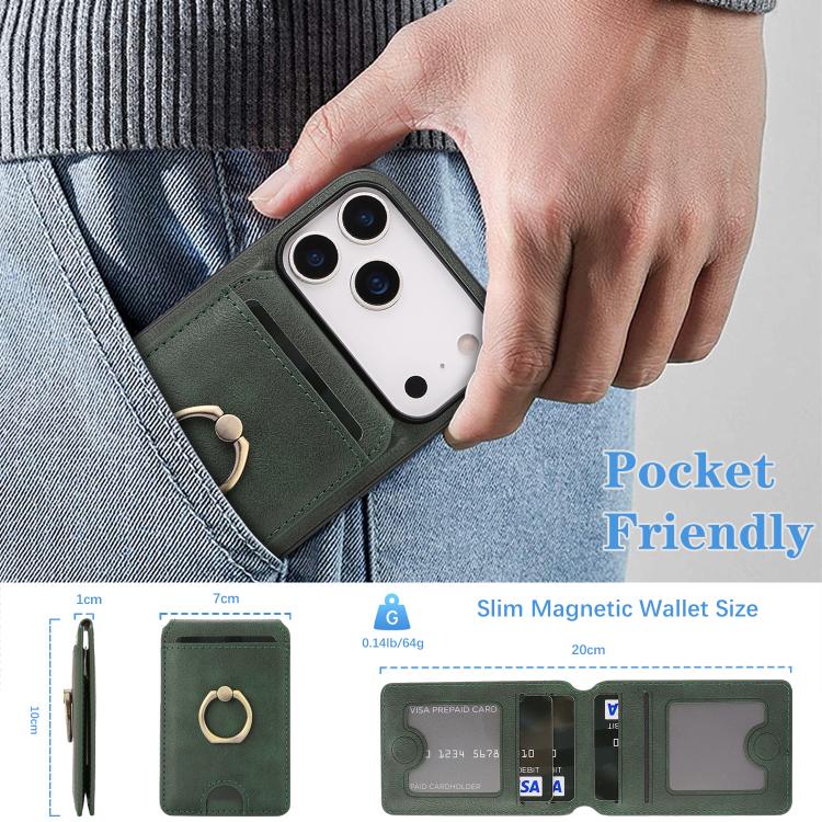 For iPhone 17 Pro Kalebol Strong MagSafe Ring Magnetic Card Bag Holder Leather Phone Case(Green) - iPhone 17 Pro Cases by Kalebol | Online Shopping UK | buy2fix