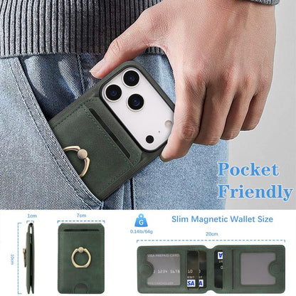 For iPhone 17 Pro Kalebol Strong MagSafe Ring Magnetic Card Bag Holder Leather Phone Case(Green) - iPhone 17 Pro Cases by Kalebol | Online Shopping UK | buy2fix