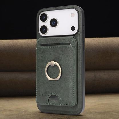 For iPhone 17 Pro Kalebol Strong MagSafe Ring Magnetic Card Bag Holder Leather Phone Case(Green) - iPhone 17 Pro Cases by Kalebol | Online Shopping UK | buy2fix