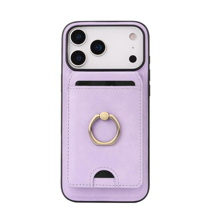 For iPhone 17 Pro Kalebol Strong MagSafe Ring Magnetic Card Bag Holder Leather Phone Case(Purple) - iPhone 17 Pro Cases by Kalebol | Online Shopping UK | buy2fix