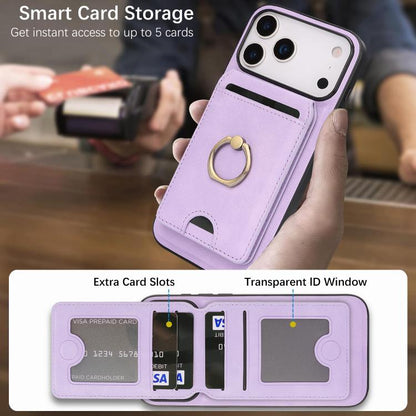 For iPhone 17 Pro Kalebol Strong MagSafe Ring Magnetic Card Bag Holder Leather Phone Case(Purple) - iPhone 17 Pro Cases by Kalebol | Online Shopping UK | buy2fix
