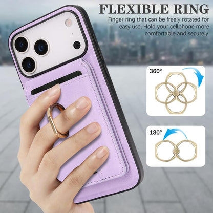 For iPhone 17 Pro Kalebol Strong MagSafe Ring Magnetic Card Bag Holder Leather Phone Case(Purple) - iPhone 17 Pro Cases by Kalebol | Online Shopping UK | buy2fix