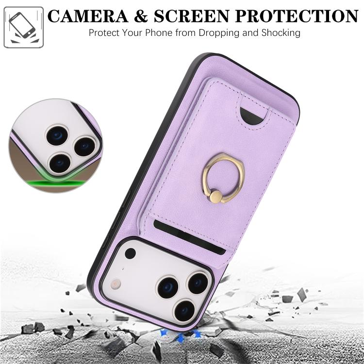 For iPhone 17 Pro Kalebol Strong MagSafe Ring Magnetic Card Bag Holder Leather Phone Case(Purple) - iPhone 17 Pro Cases by Kalebol | Online Shopping UK | buy2fix