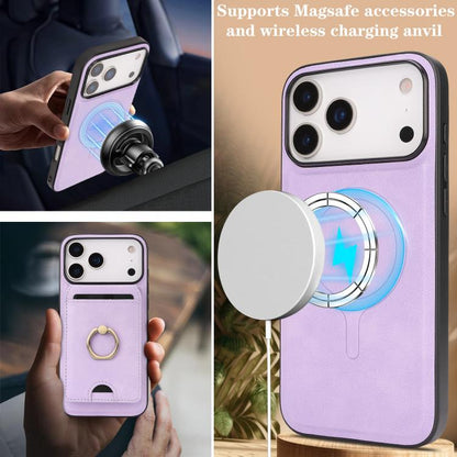 For iPhone 17 Pro Kalebol Strong MagSafe Ring Magnetic Card Bag Holder Leather Phone Case(Purple) - iPhone 17 Pro Cases by Kalebol | Online Shopping UK | buy2fix