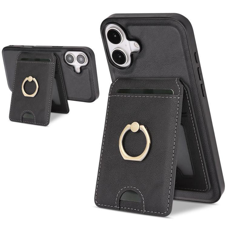 For iPhone 17 Kalebol Strong MagSafe Ring Magnetic Card Bag Holder Leather Phone Case(Black) - iPhone 17 Cases by Kalebol | Online Shopping UK | buy2fix