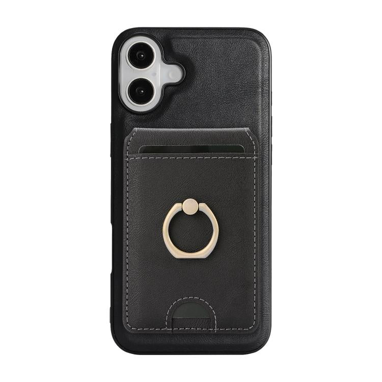 For iPhone 17 Kalebol Strong MagSafe Ring Magnetic Card Bag Holder Leather Phone Case(Black) - iPhone 17 Cases by Kalebol | Online Shopping UK | buy2fix