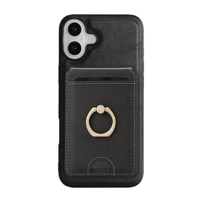 For iPhone 17 Kalebol Strong MagSafe Ring Magnetic Card Bag Holder Leather Phone Case(Black) - iPhone 17 Cases by Kalebol | Online Shopping UK | buy2fix