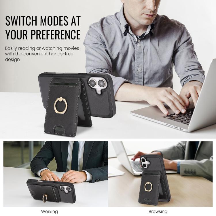 For iPhone 17 Kalebol Strong MagSafe Ring Magnetic Card Bag Holder Leather Phone Case(Black) - iPhone 17 Cases by Kalebol | Online Shopping UK | buy2fix