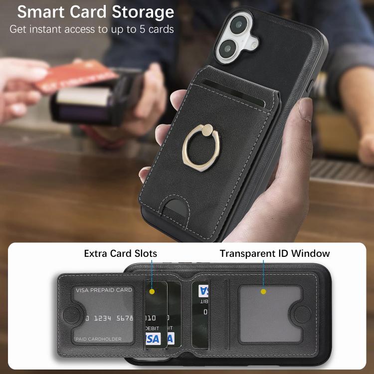 For iPhone 17 Kalebol Strong MagSafe Ring Magnetic Card Bag Holder Leather Phone Case(Black) - iPhone 17 Cases by Kalebol | Online Shopping UK | buy2fix
