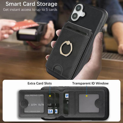 For iPhone 17 Kalebol Strong MagSafe Ring Magnetic Card Bag Holder Leather Phone Case(Black) - iPhone 17 Cases by Kalebol | Online Shopping UK | buy2fix