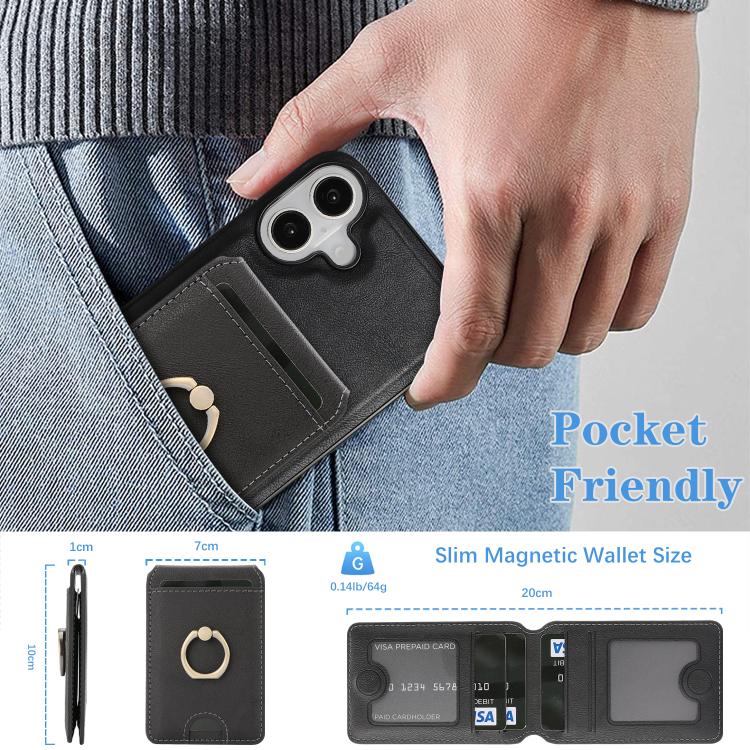 For iPhone 17 Kalebol Strong MagSafe Ring Magnetic Card Bag Holder Leather Phone Case(Black) - iPhone 17 Cases by Kalebol | Online Shopping UK | buy2fix