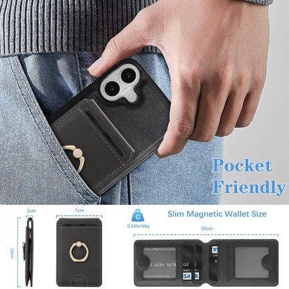 For iPhone 17 Kalebol Strong MagSafe Ring Magnetic Card Bag Holder Leather Phone Case(Black) - iPhone 17 Cases by Kalebol | Online Shopping UK | buy2fix