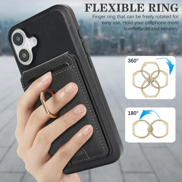 For iPhone 17 Kalebol Strong MagSafe Ring Magnetic Card Bag Holder Leather Phone Case(Black) - iPhone 17 Cases by Kalebol | Online Shopping UK | buy2fix