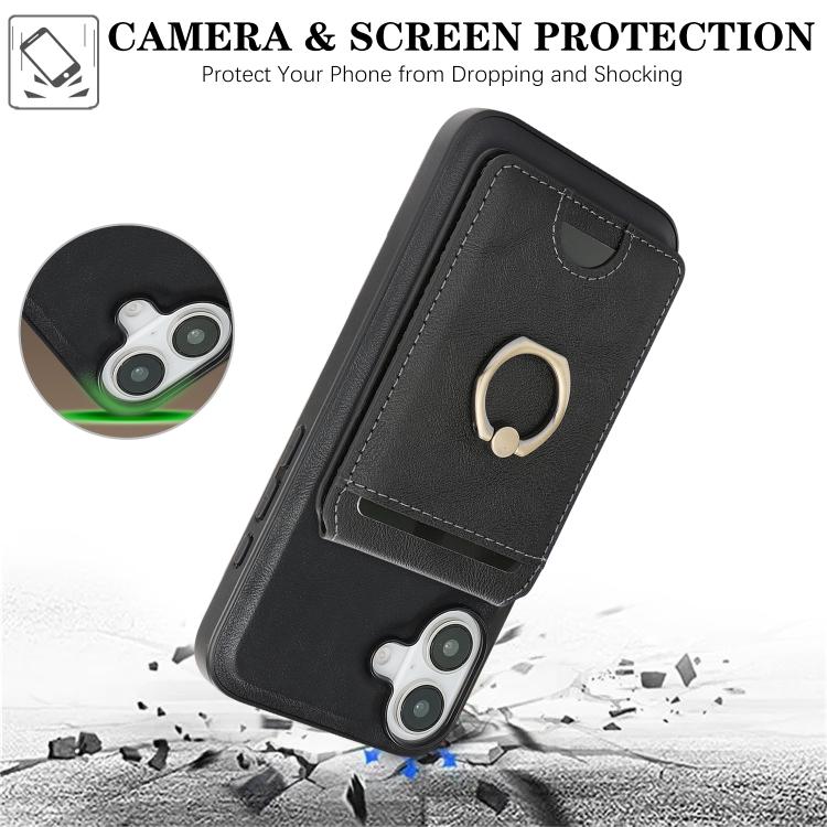 For iPhone 17 Kalebol Strong MagSafe Ring Magnetic Card Bag Holder Leather Phone Case(Black) - iPhone 17 Cases by Kalebol | Online Shopping UK | buy2fix