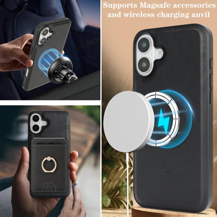 For iPhone 17 Kalebol Strong MagSafe Ring Magnetic Card Bag Holder Leather Phone Case(Black) - iPhone 17 Cases by Kalebol | Online Shopping UK | buy2fix