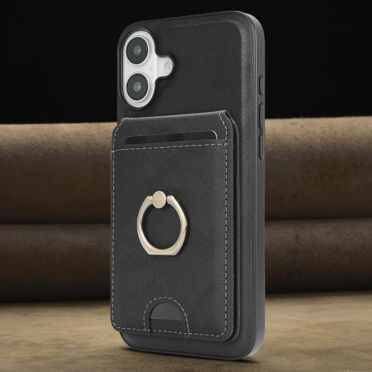 For iPhone 17 Kalebol Strong MagSafe Ring Magnetic Card Bag Holder Leather Phone Case(Black) - iPhone 17 Cases by Kalebol | Online Shopping UK | buy2fix