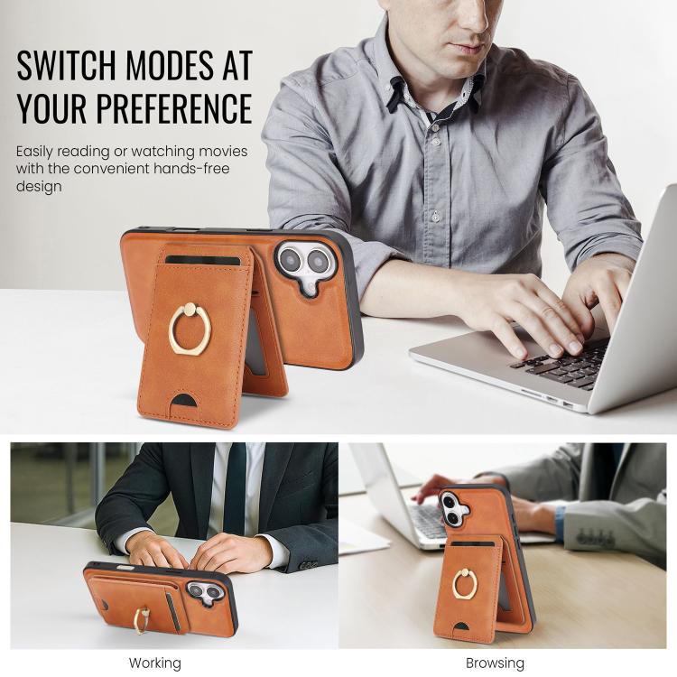 For iPhone 17 Kalebol Strong MagSafe Ring Magnetic Card Bag Holder Leather Phone Case(Brown) - iPhone 17 Cases by Kalebol | Online Shopping UK | buy2fix