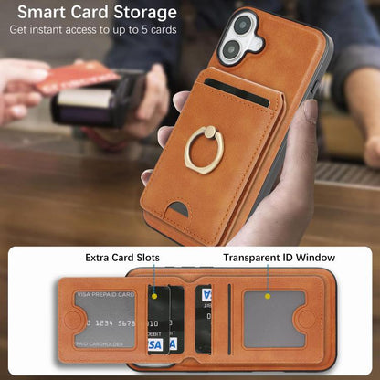 For iPhone 17 Kalebol Strong MagSafe Ring Magnetic Card Bag Holder Leather Phone Case(Brown) - iPhone 17 Cases by Kalebol | Online Shopping UK | buy2fix