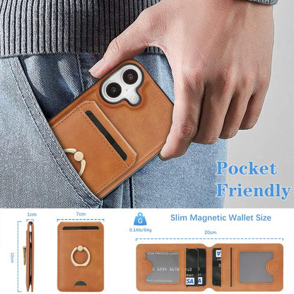 For iPhone 17 Kalebol Strong MagSafe Ring Magnetic Card Bag Holder Leather Phone Case(Brown) - iPhone 17 Cases by Kalebol | Online Shopping UK | buy2fix