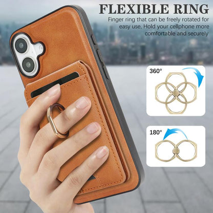 For iPhone 17 Kalebol Strong MagSafe Ring Magnetic Card Bag Holder Leather Phone Case(Brown) - iPhone 17 Cases by Kalebol | Online Shopping UK | buy2fix