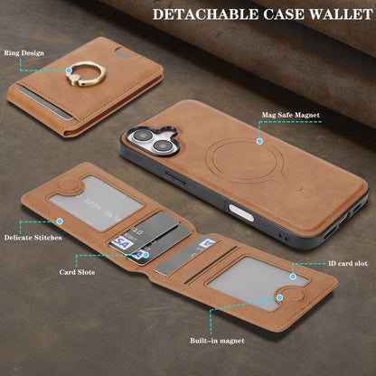 For iPhone 17 Kalebol Strong MagSafe Ring Magnetic Card Bag Holder Leather Phone Case(Brown) - iPhone 17 Cases by Kalebol | Online Shopping UK | buy2fix