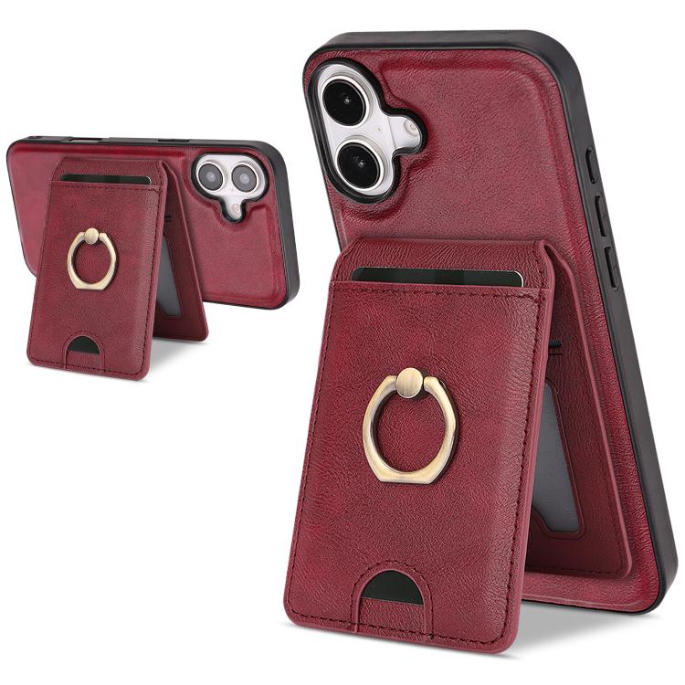 For iPhone 17 Kalebol Strong MagSafe Ring Magnetic Card Bag Holder Leather Phone Case(Red) - iPhone 17 Cases by Kalebol | Online Shopping UK | buy2fix