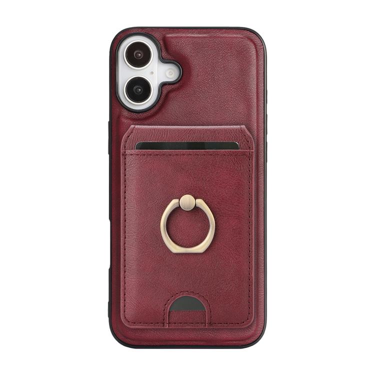 For iPhone 17 Kalebol Strong MagSafe Ring Magnetic Card Bag Holder Leather Phone Case(Red) - iPhone 17 Cases by Kalebol | Online Shopping UK | buy2fix