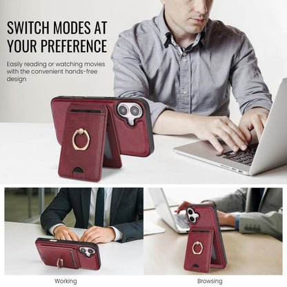 For iPhone 17 Kalebol Strong MagSafe Ring Magnetic Card Bag Holder Leather Phone Case(Red) - iPhone 17 Cases by Kalebol | Online Shopping UK | buy2fix