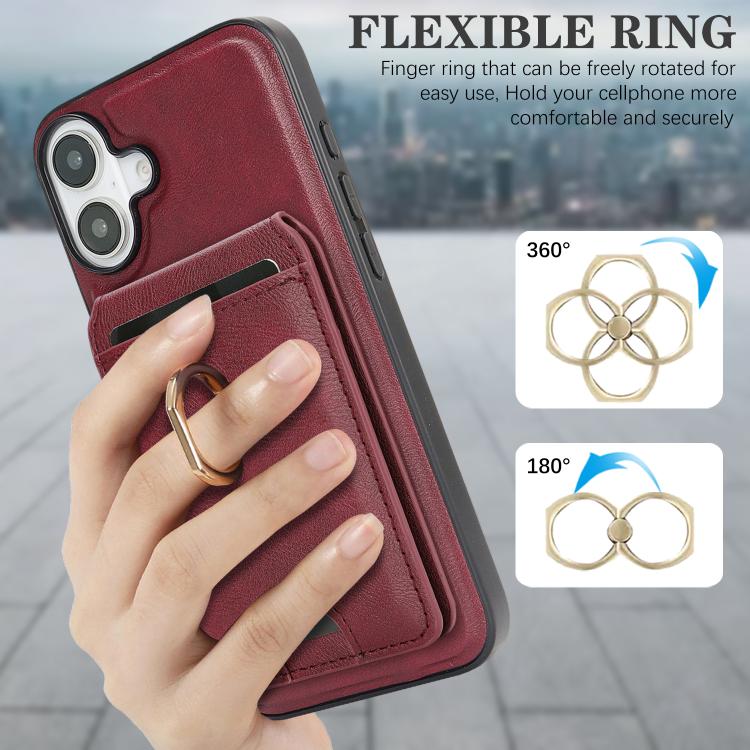 For iPhone 17 Kalebol Strong MagSafe Ring Magnetic Card Bag Holder Leather Phone Case(Red) - iPhone 17 Cases by Kalebol | Online Shopping UK | buy2fix