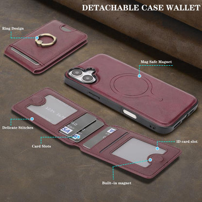 For iPhone 17 Kalebol Strong MagSafe Ring Magnetic Card Bag Holder Leather Phone Case(Red) - iPhone 17 Cases by Kalebol | Online Shopping UK | buy2fix