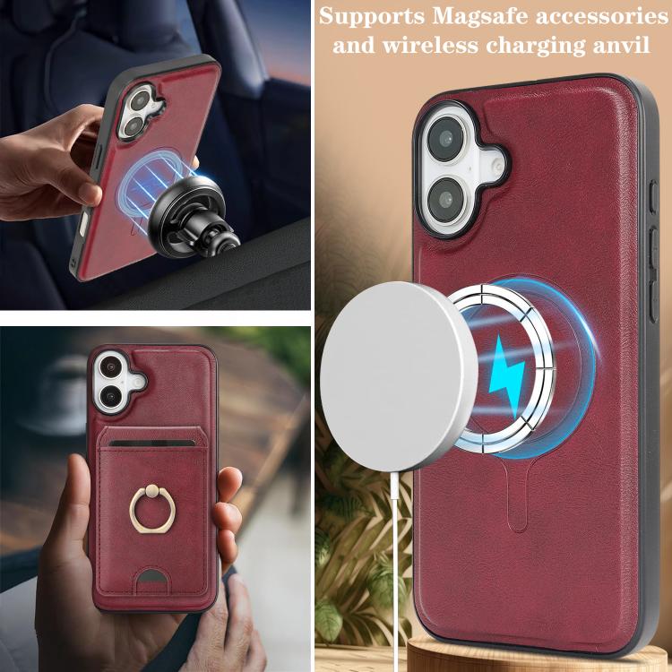For iPhone 17 Kalebol Strong MagSafe Ring Magnetic Card Bag Holder Leather Phone Case(Red) - iPhone 17 Cases by Kalebol | Online Shopping UK | buy2fix