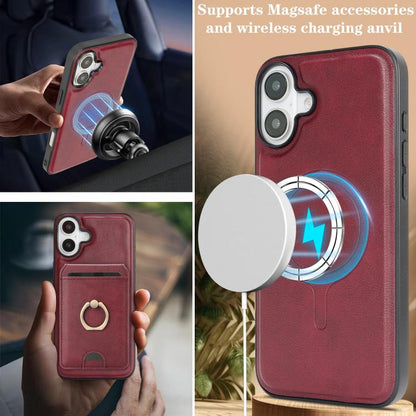 For iPhone 17 Kalebol Strong MagSafe Ring Magnetic Card Bag Holder Leather Phone Case(Red) - iPhone 17 Cases by Kalebol | Online Shopping UK | buy2fix