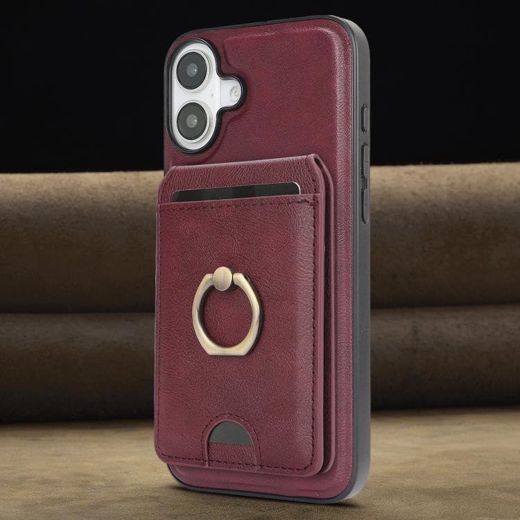 For iPhone 17 Kalebol Strong MagSafe Ring Magnetic Card Bag Holder Leather Phone Case(Red) - iPhone 17 Cases by Kalebol | Online Shopping UK | buy2fix