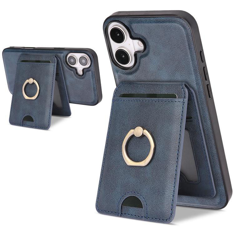 For iPhone 17 Kalebol Strong MagSafe Ring Magnetic Card Bag Holder Leather Phone Case(Blue) - iPhone 17 Cases by Kalebol | Online Shopping UK | buy2fix