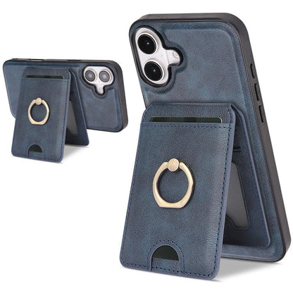 For iPhone 17 Kalebol Strong MagSafe Ring Magnetic Card Bag Holder Leather Phone Case(Blue) - iPhone 17 Cases by Kalebol | Online Shopping UK | buy2fix