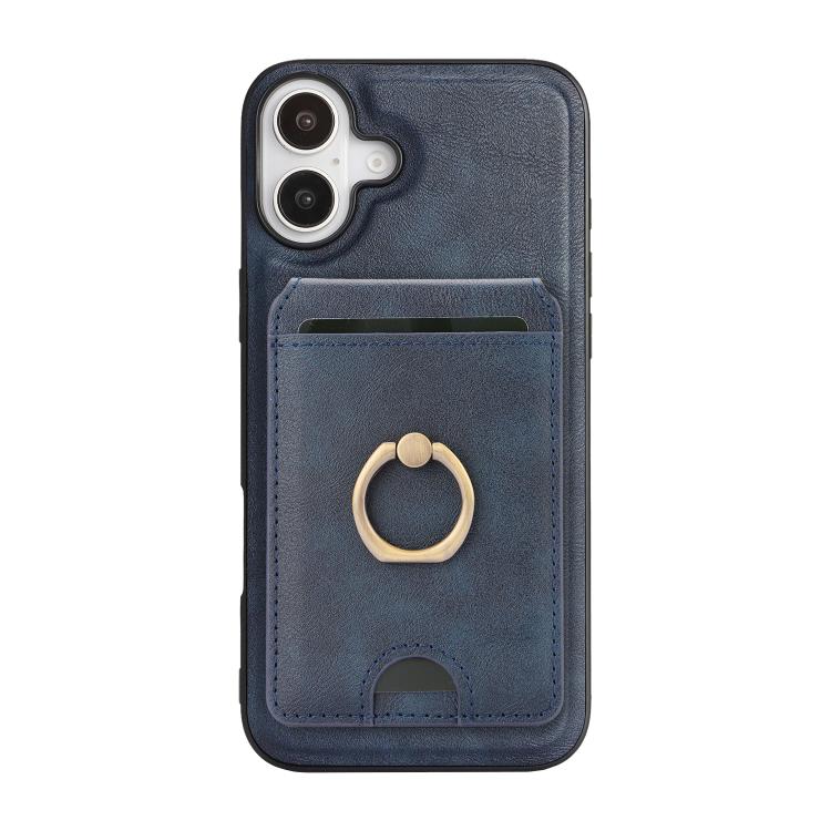 For iPhone 17 Kalebol Strong MagSafe Ring Magnetic Card Bag Holder Leather Phone Case(Blue) - iPhone 17 Cases by Kalebol | Online Shopping UK | buy2fix
