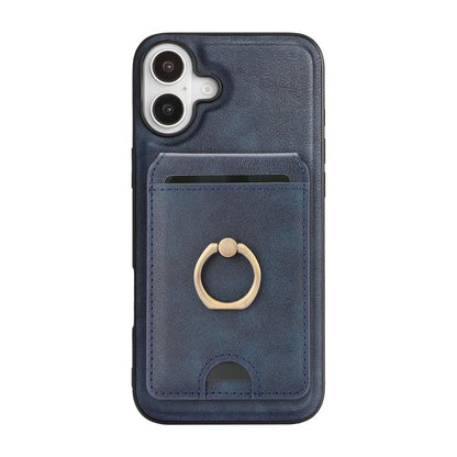 For iPhone 17 Kalebol Strong MagSafe Ring Magnetic Card Bag Holder Leather Phone Case(Blue) - iPhone 17 Cases by Kalebol | Online Shopping UK | buy2fix
