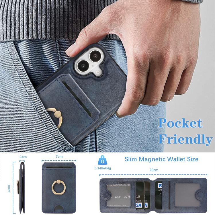 For iPhone 17 Kalebol Strong MagSafe Ring Magnetic Card Bag Holder Leather Phone Case(Blue) - iPhone 17 Cases by Kalebol | Online Shopping UK | buy2fix
