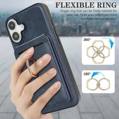 For iPhone 17 Kalebol Strong MagSafe Ring Magnetic Card Bag Holder Leather Phone Case(Blue) - iPhone 17 Cases by Kalebol | Online Shopping UK | buy2fix