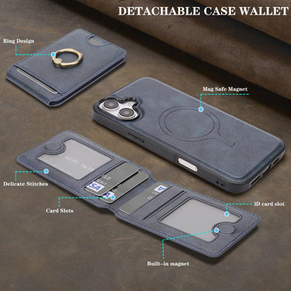 For iPhone 17 Kalebol Strong MagSafe Ring Magnetic Card Bag Holder Leather Phone Case(Blue) - iPhone 17 Cases by Kalebol | Online Shopping UK | buy2fix