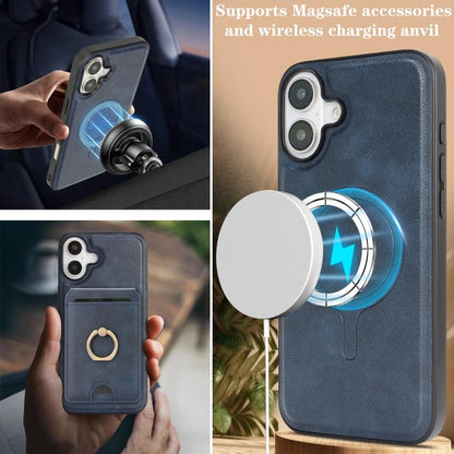 For iPhone 17 Kalebol Strong MagSafe Ring Magnetic Card Bag Holder Leather Phone Case(Blue) - iPhone 17 Cases by Kalebol | Online Shopping UK | buy2fix