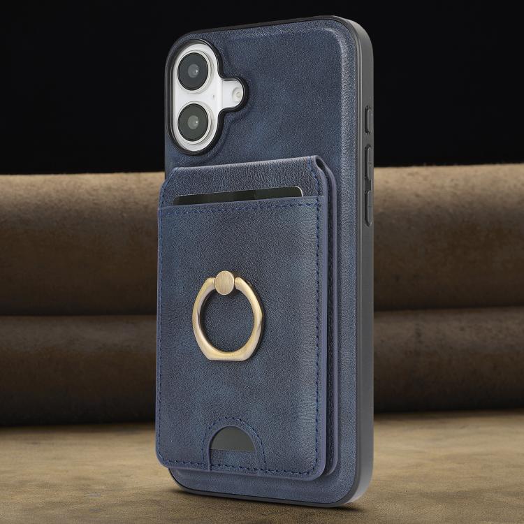 For iPhone 17 Kalebol Strong MagSafe Ring Magnetic Card Bag Holder Leather Phone Case(Blue) - iPhone 17 Cases by Kalebol | Online Shopping UK | buy2fix