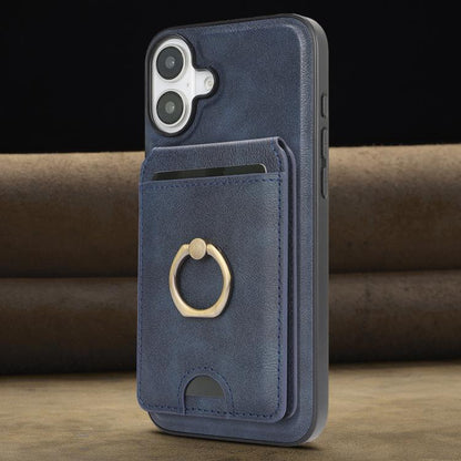 For iPhone 17 Kalebol Strong MagSafe Ring Magnetic Card Bag Holder Leather Phone Case(Blue) - iPhone 17 Cases by Kalebol | Online Shopping UK | buy2fix