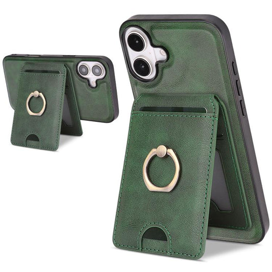 For iPhone 17 Kalebol Strong MagSafe Ring Magnetic Card Bag Holder Leather Phone Case(Green) - iPhone 17 Cases by Kalebol | Online Shopping UK | buy2fix